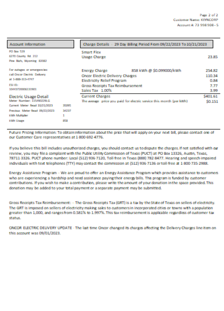 Wyoming High West Energy utility business bill, page 2, SCR PSD template